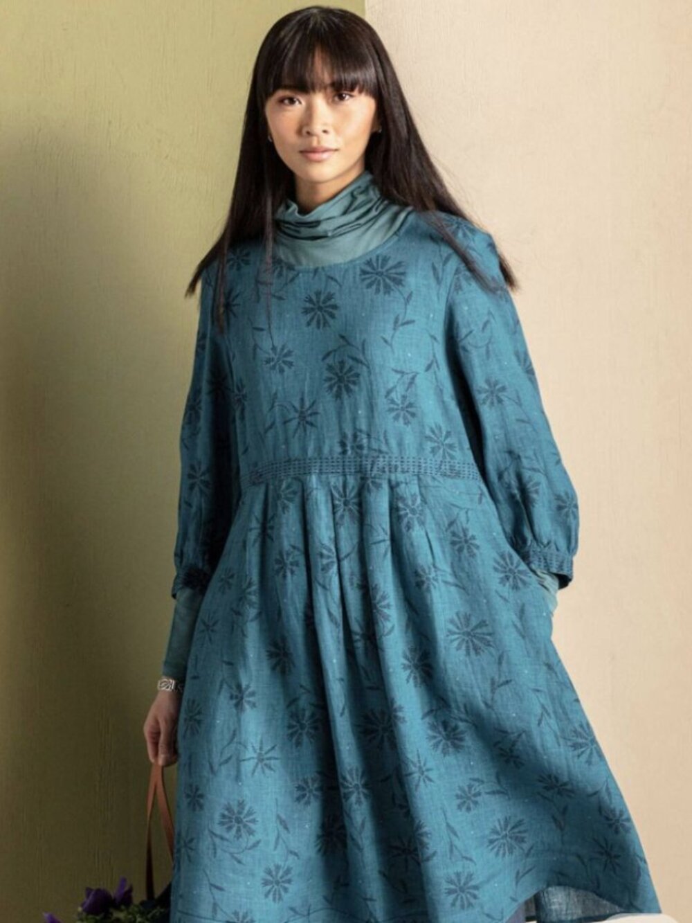 Gudrun Sjödén Leia Dress 100% linen Floral Print Size XL Blue